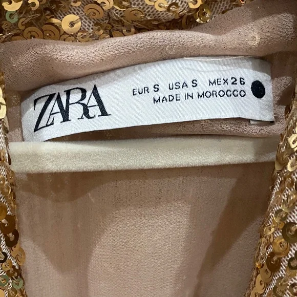 Zara Gold Sequin Mini Wrap Dress w Shoulder Pads - Picture 7 of 10